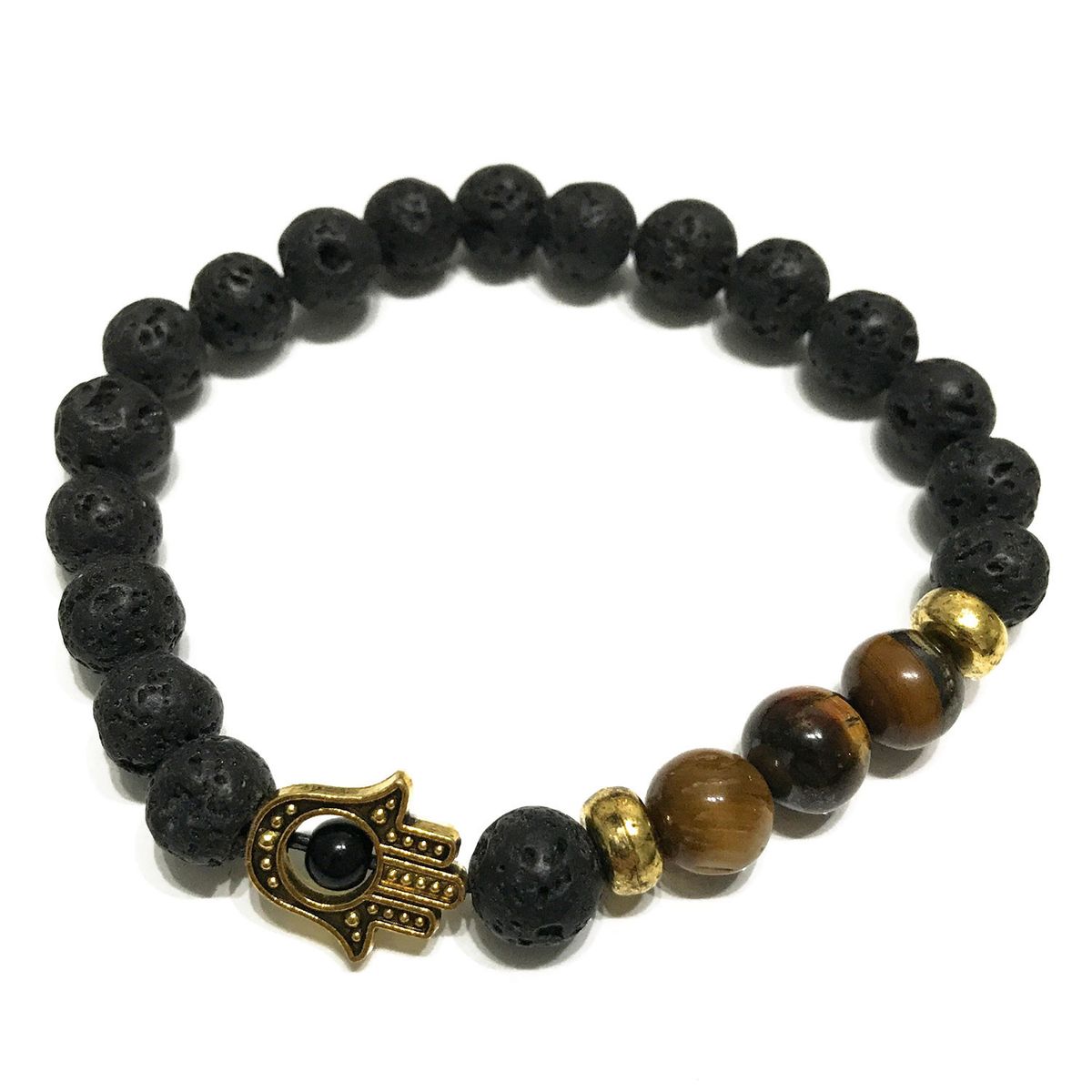 Lava Stone Bracelet – Hamsa Tiger's Eye