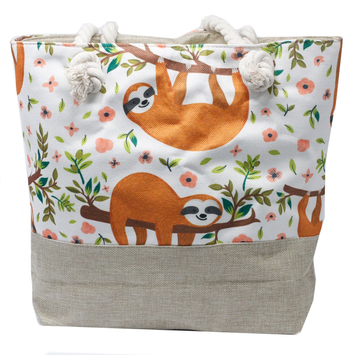 Woven Beach Tote Bag with Rope Handles – Sloths