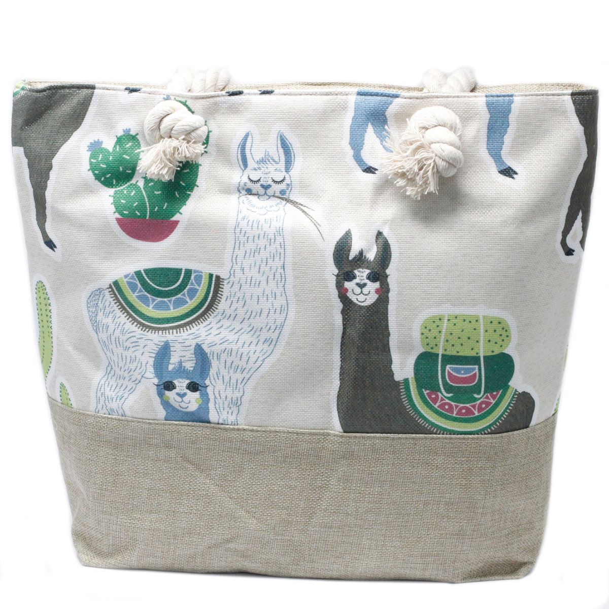 Woven Beach Tote Bag with Rope Handles – Llamas