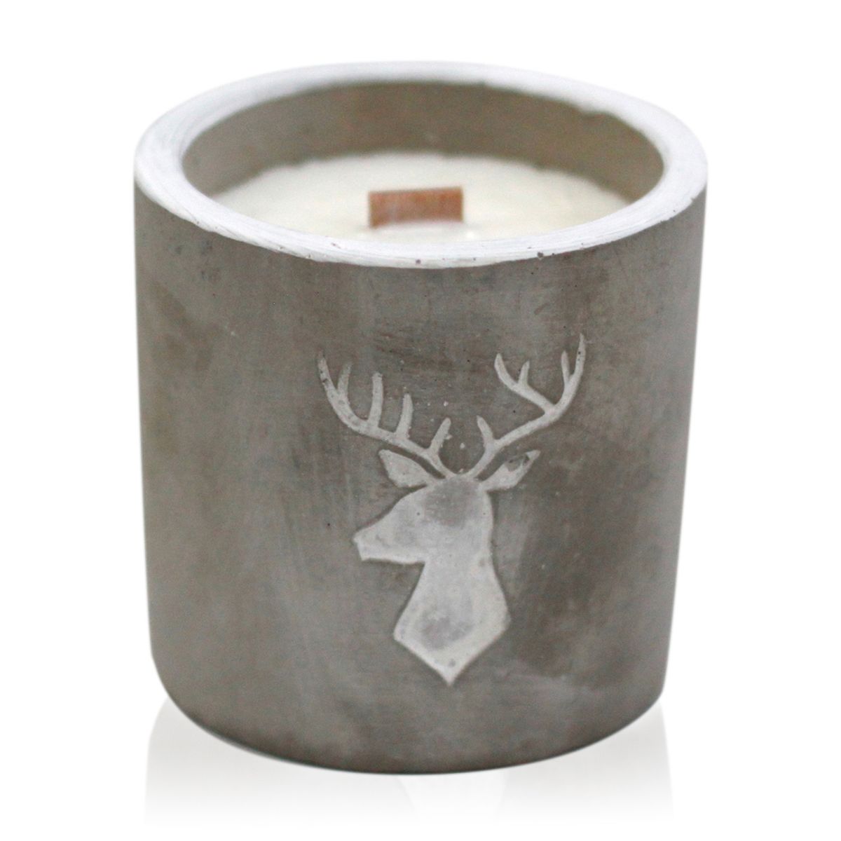 Concrete Wooden Wick Candle – Stag Head, Whiskey & Woodsmoke, Medium
