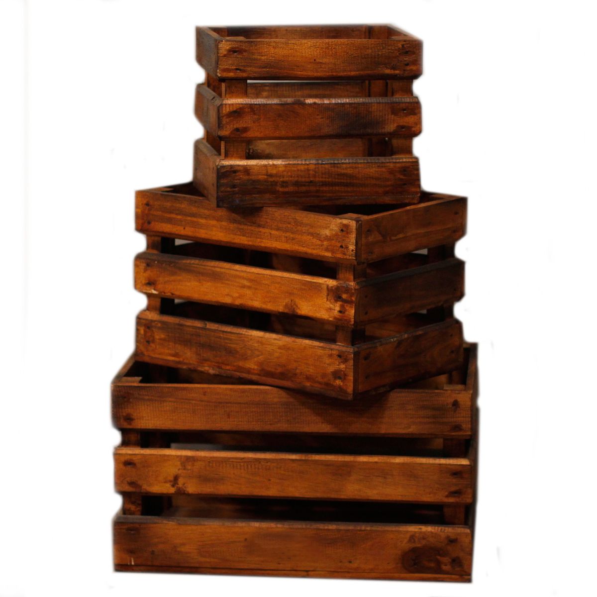 Wooden Storage Crates – Brown, Set of 3