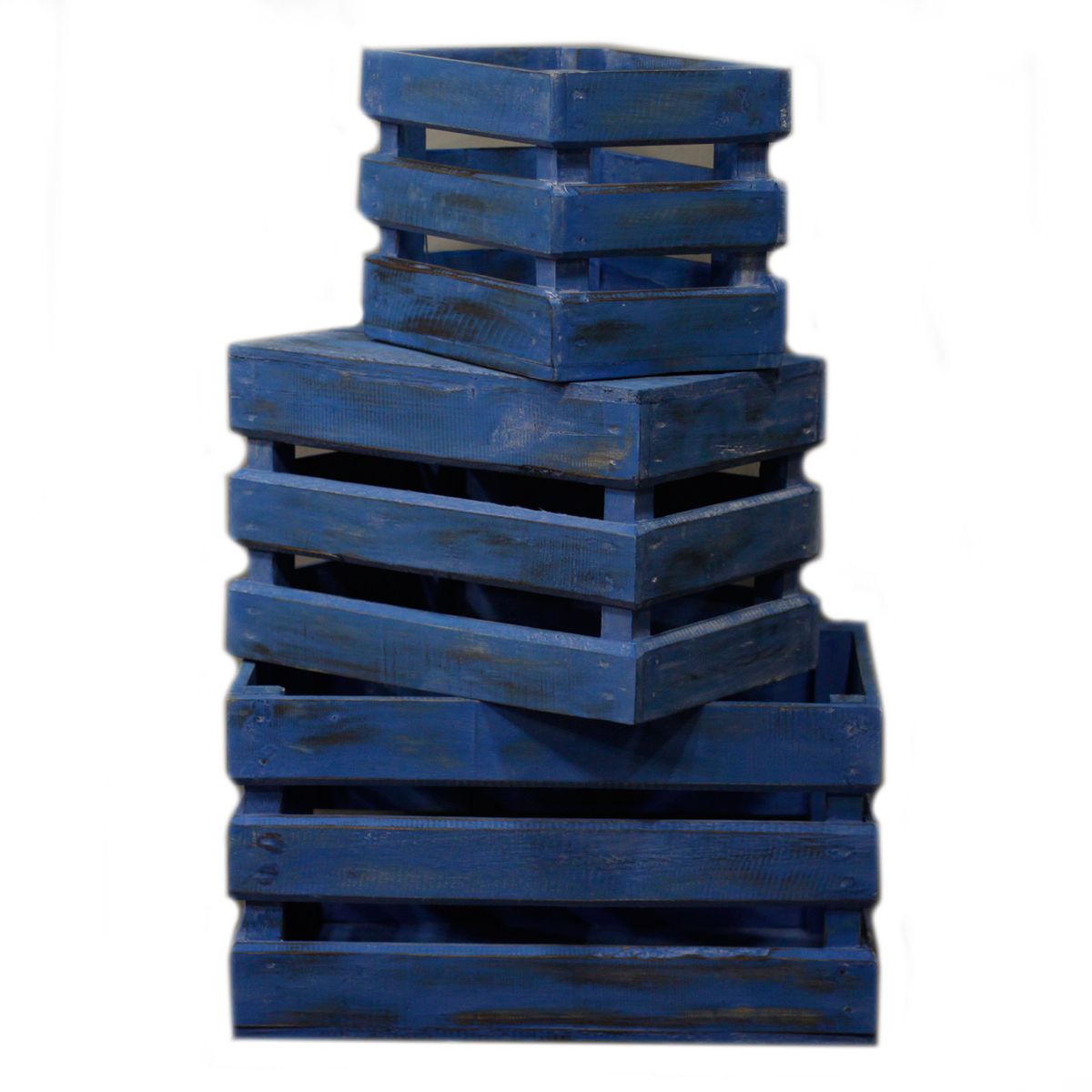 Wooden Storage Crates – Bluewash, Set of 3