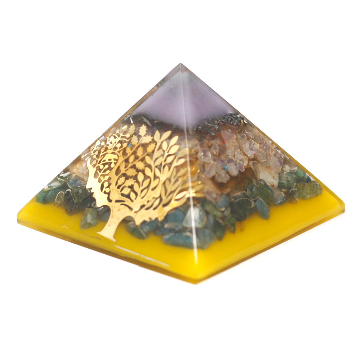 Large Orgonite Pyramid – Tree, Gold Base, 70mm