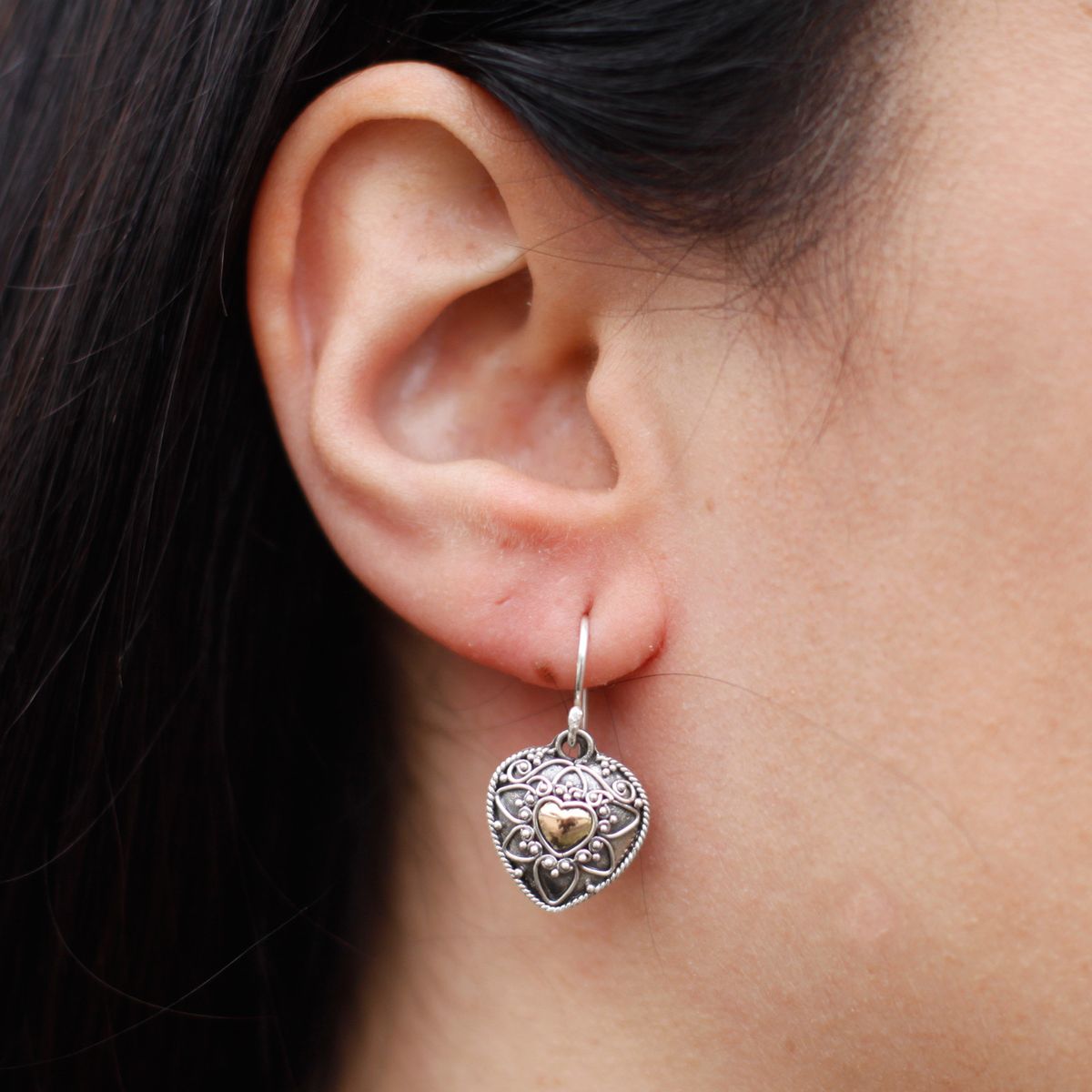 Silver & Gold Earrings – Mandala Hearts
