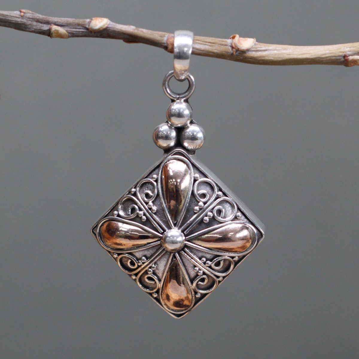 Silver & Gold Pendant – Square Drop