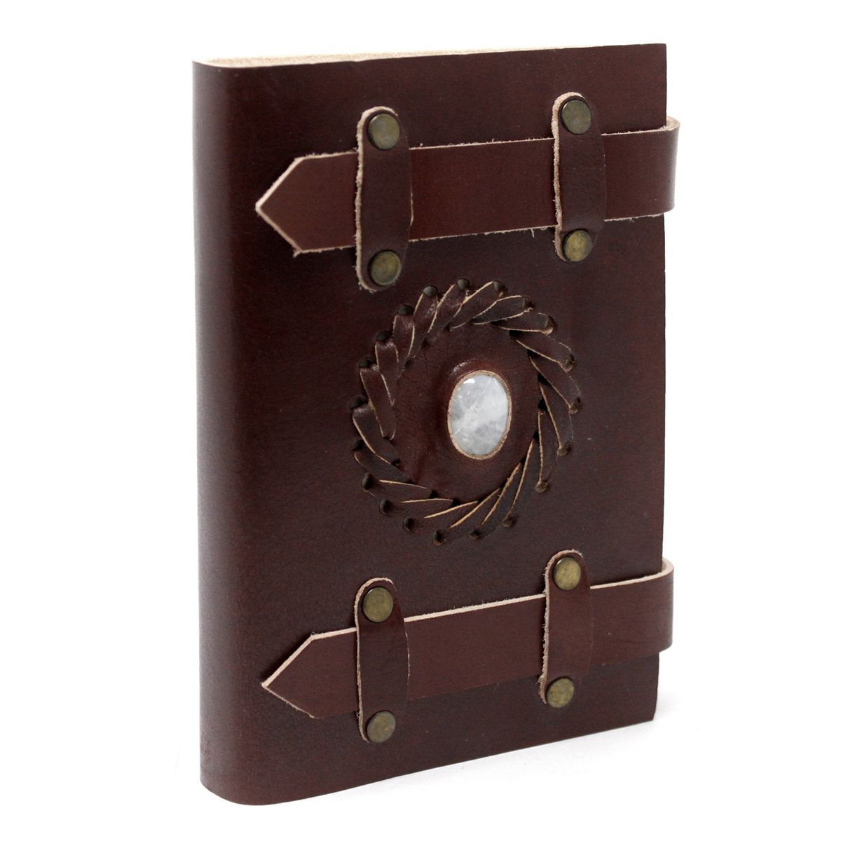 Moonstone Leather Notebook with Belts – 6 x 4in
