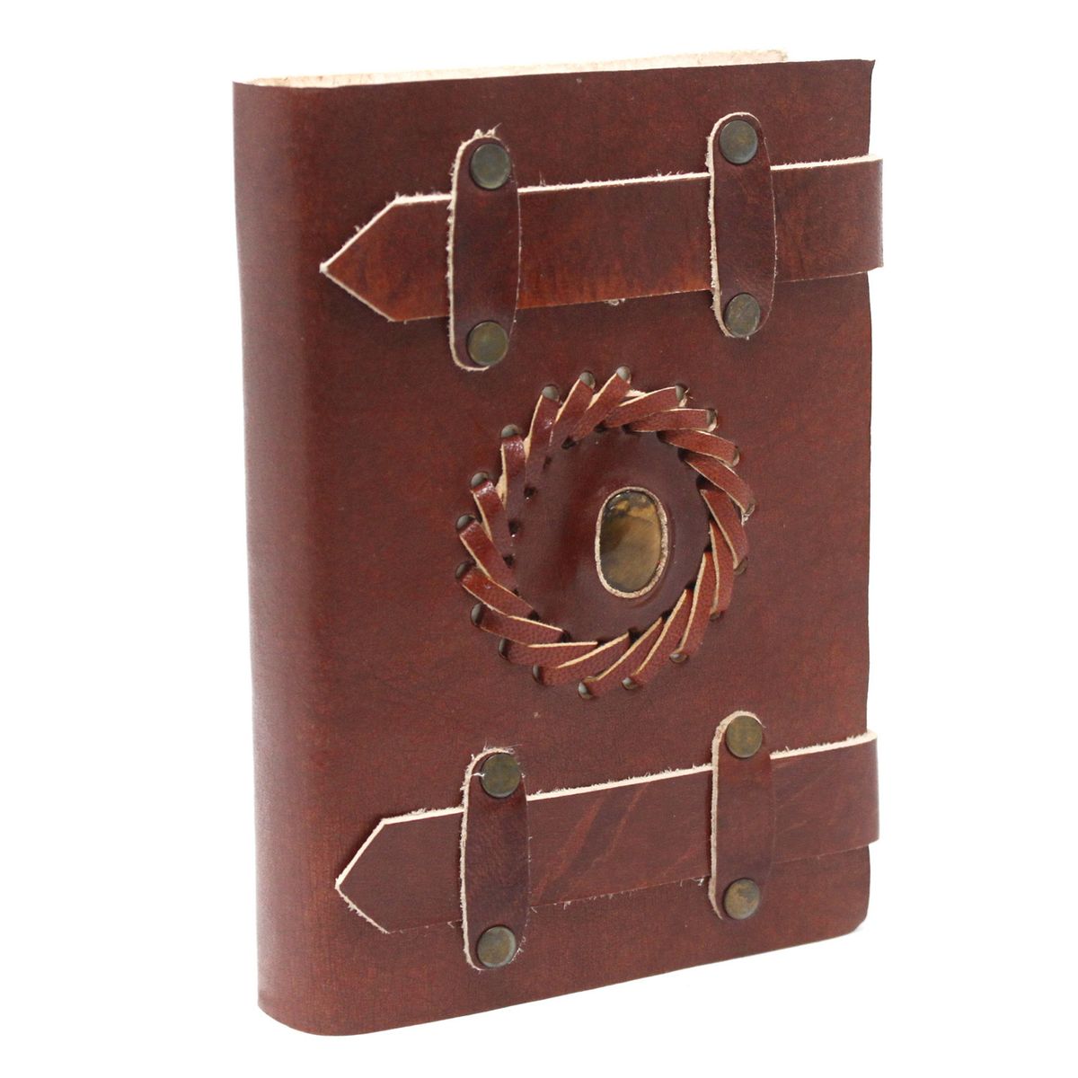 Tiger's Eye Leather Notebook with Belts – 6 x 4in