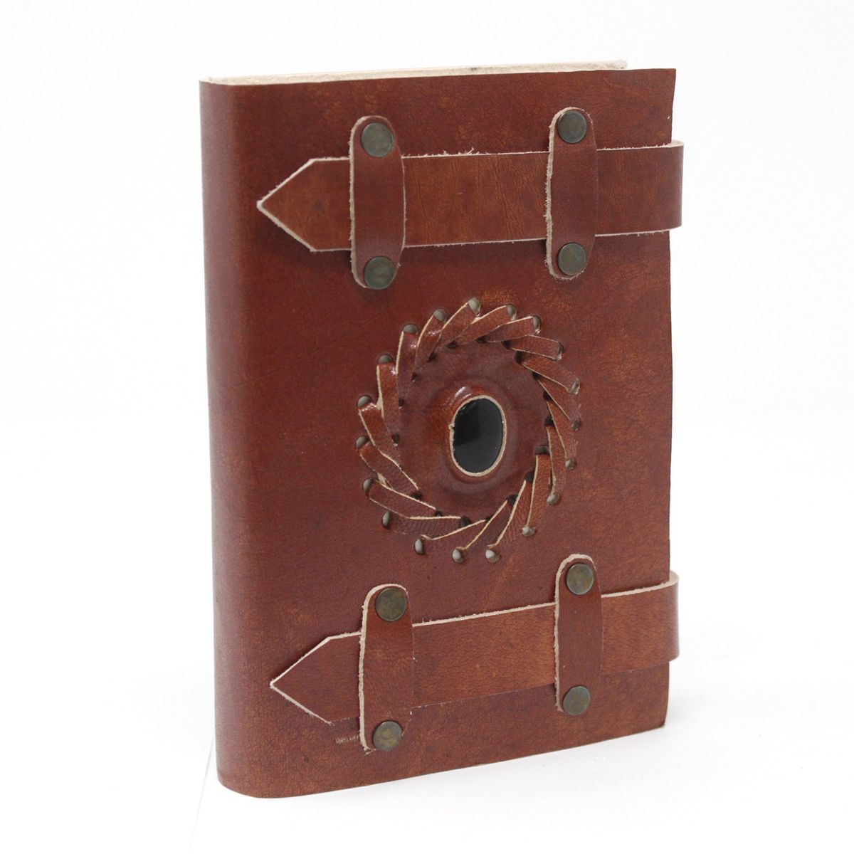 Black Onyx Leather Notebook with Belts – 6 x 4in