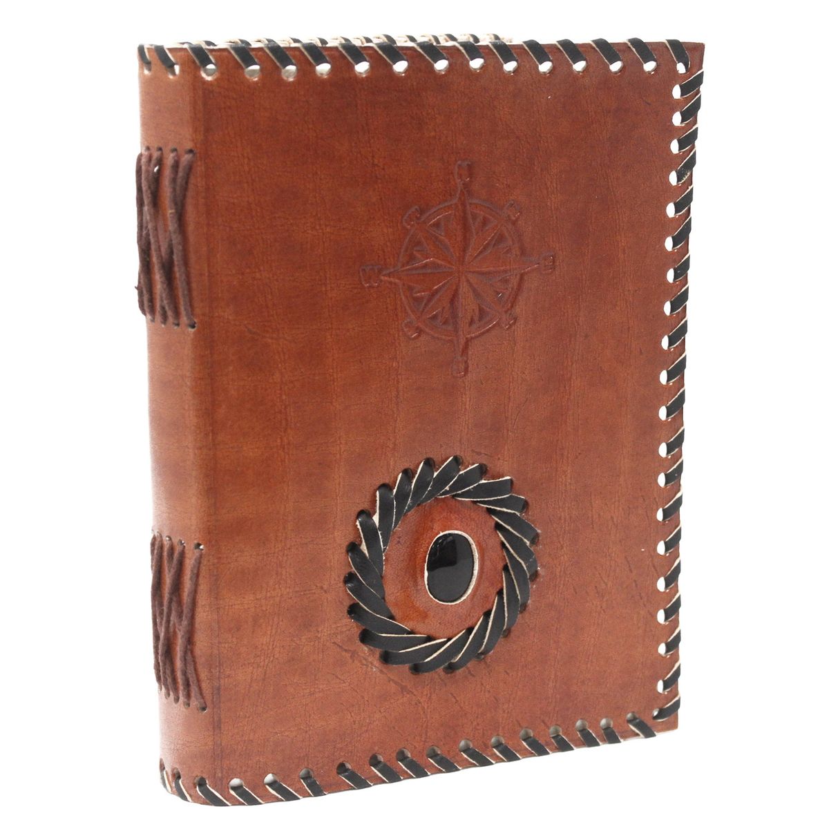 Black Onyx & Compass Leather Notebook – 7 x 5in