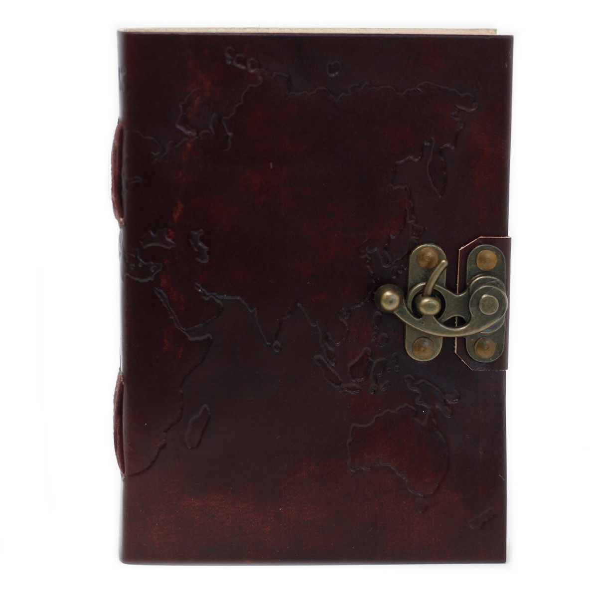 World Map & Stitching Leather Notebook – 7 x 5in
