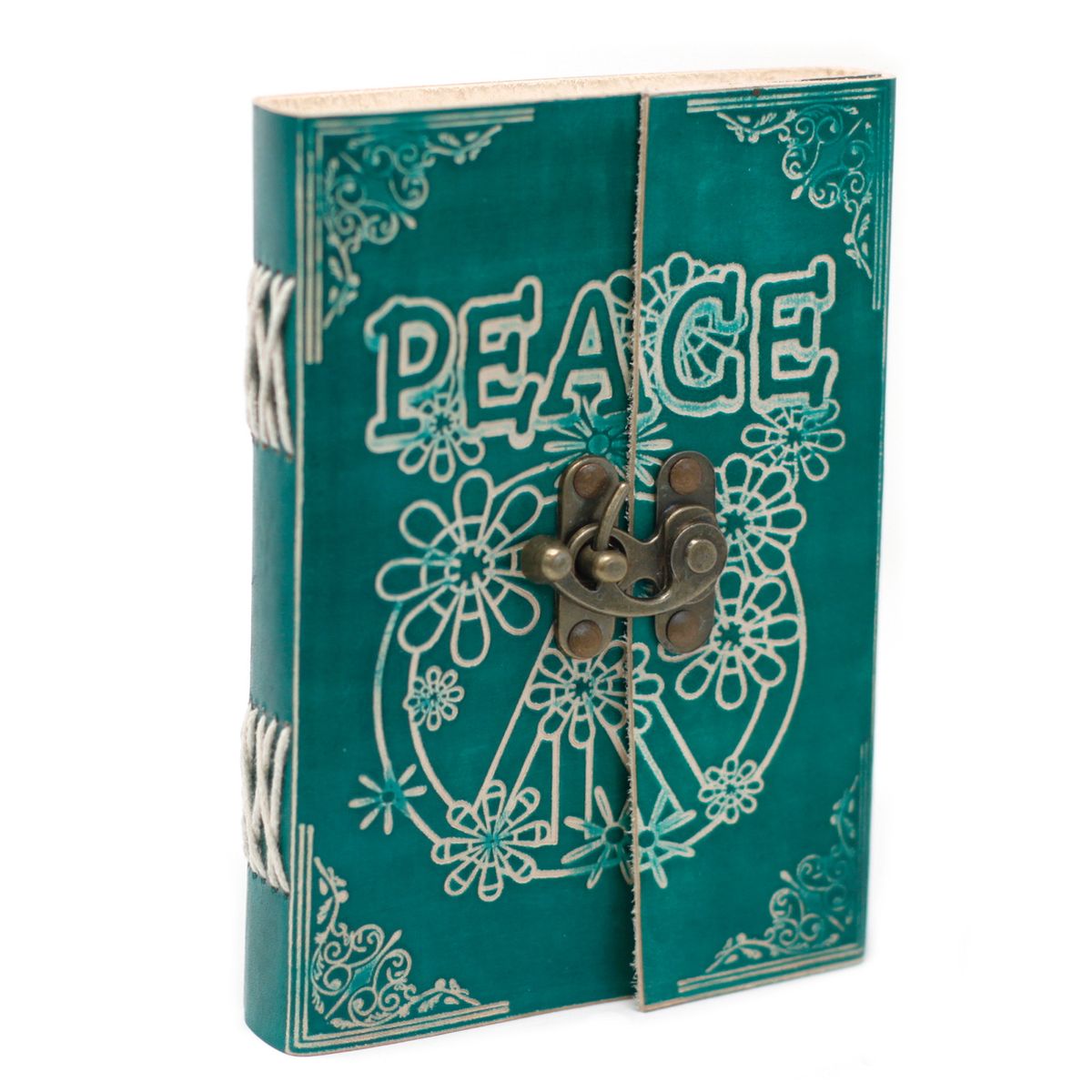 Green Peace Leather Notebook with Lock – 7 x 5in