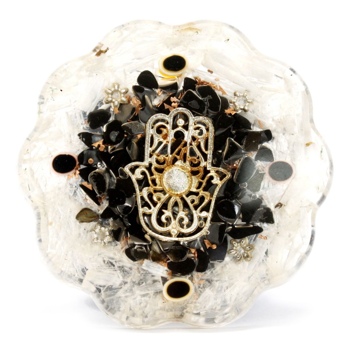 Orgonite Desk Piece – Hamsa with Selenite, Medium