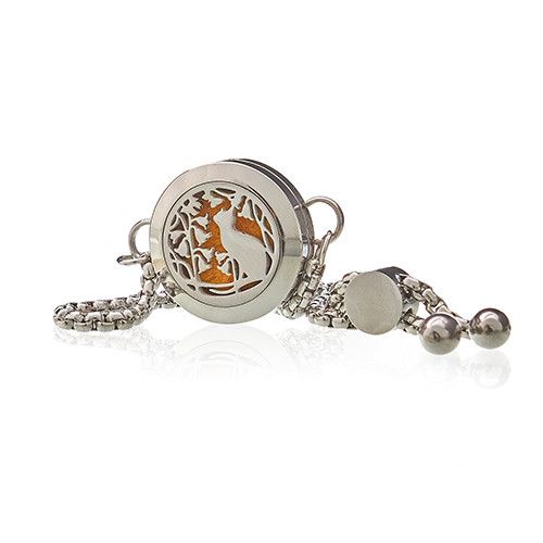 Aromatherapy Diffuser Chain Bracelet – Cat & Flowers, 20mm