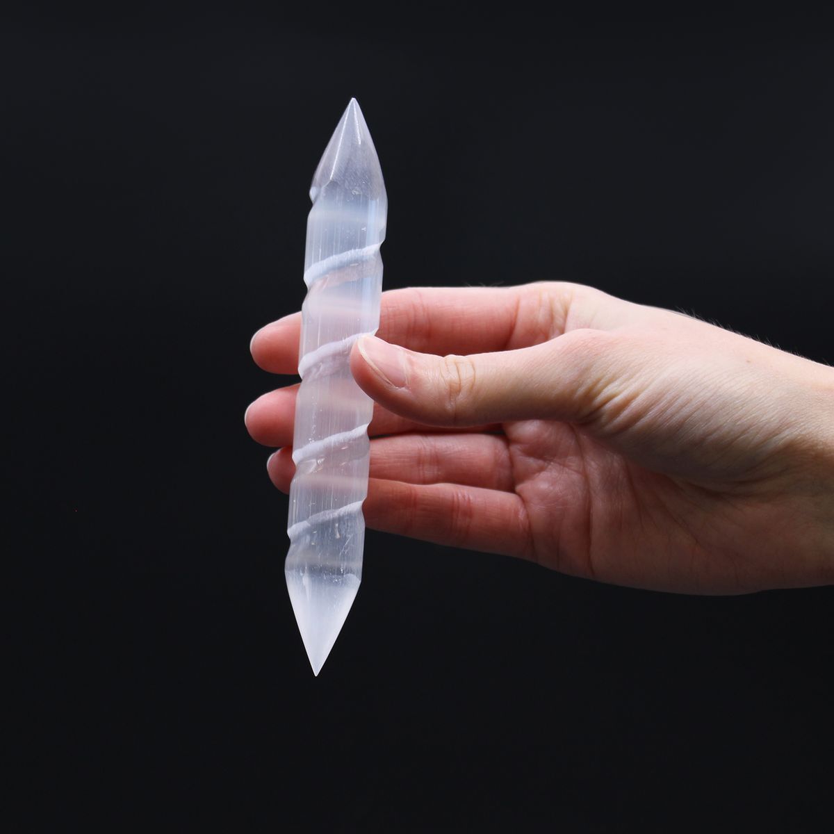 Selenite Spiral Wand – Point Both Ends, 16cm