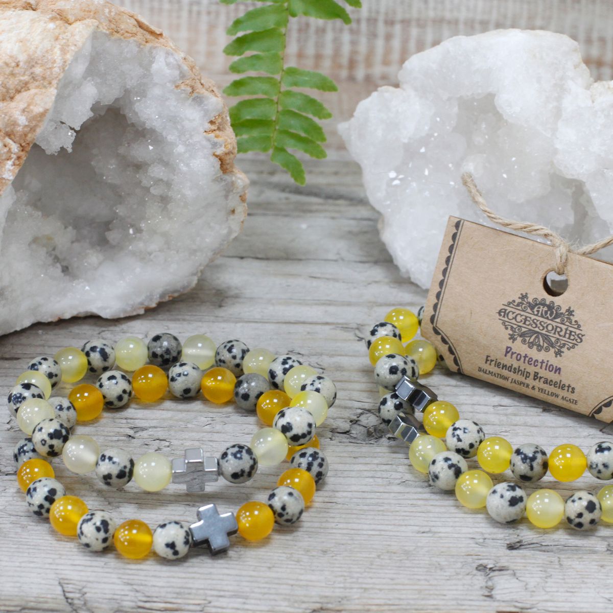 Friendship Bracelet Pair – Protection, Dalmatian Jasper & Yellow Agate