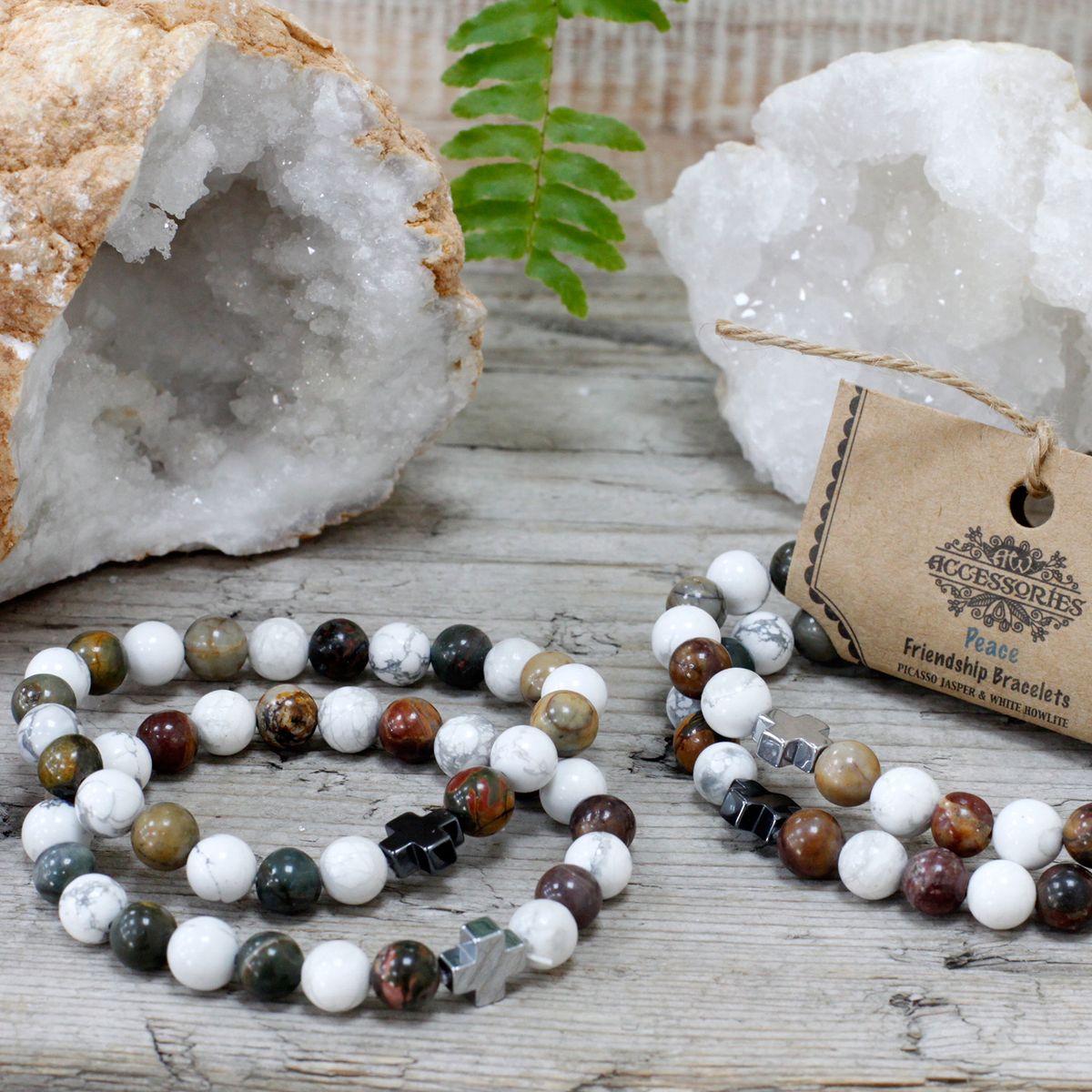 Friendship Bracelet Pair – Peace, Picasso Jasper & White Howlite