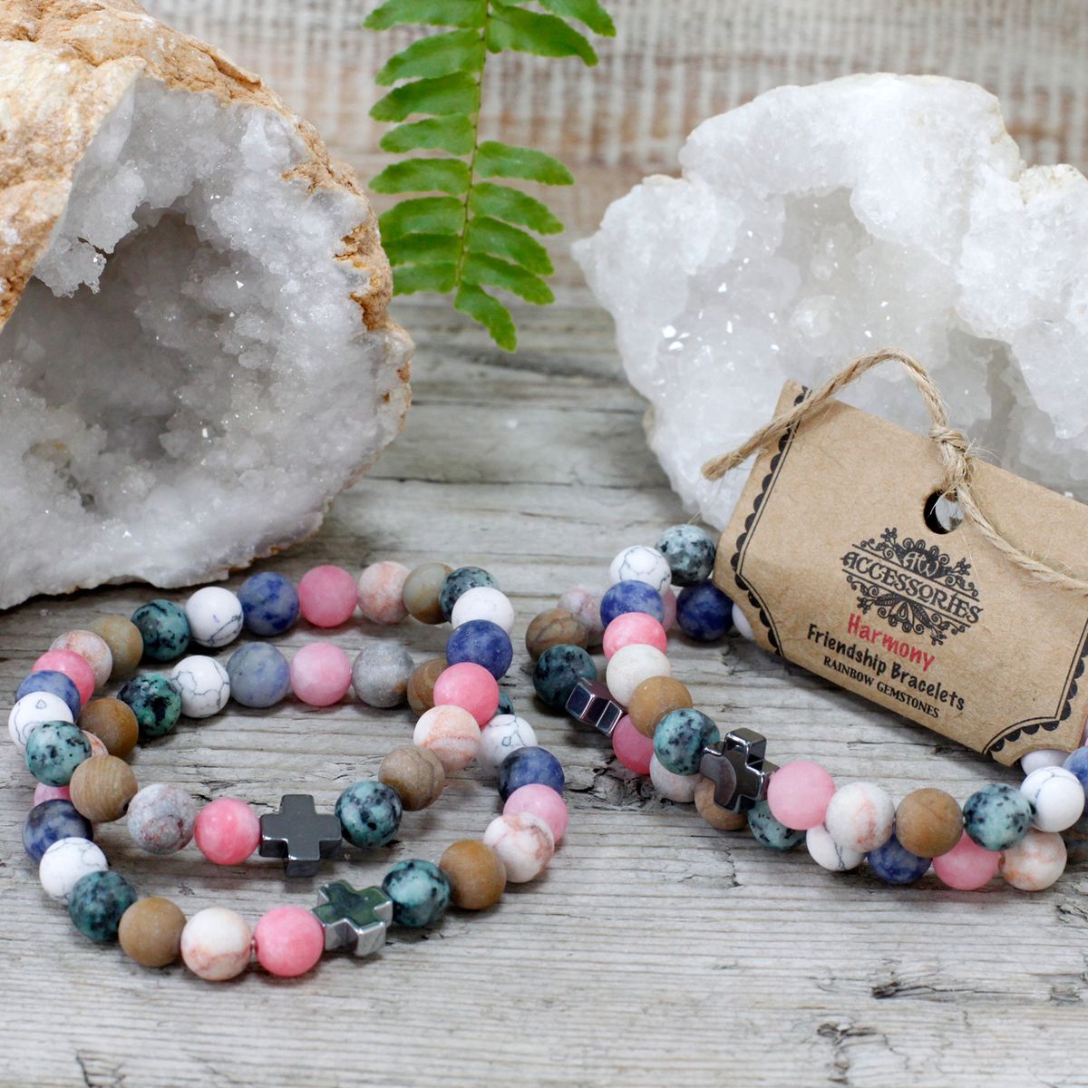 Friendship Bracelet Pair – Harmony, Rainbow Gemstones