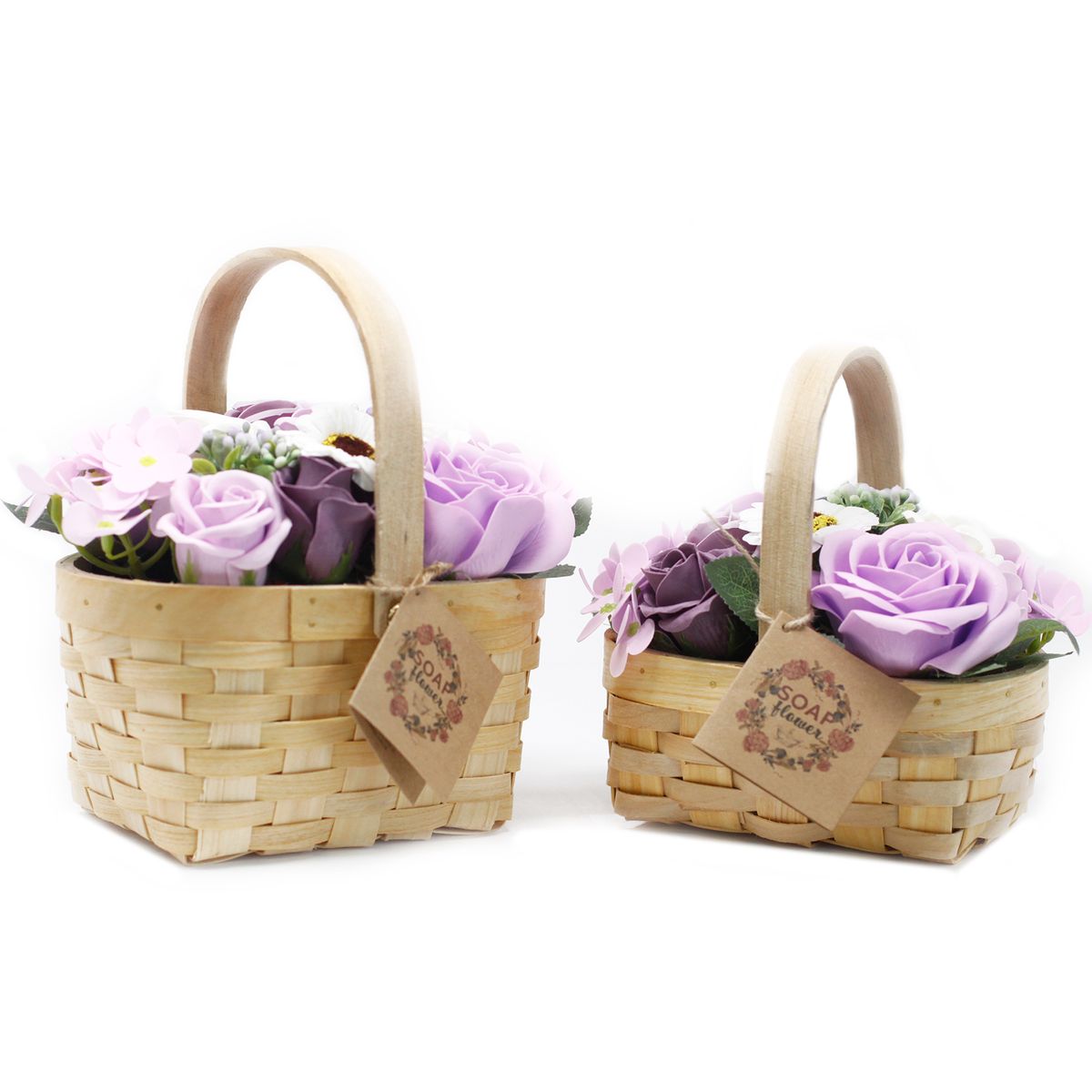 Soap Flower Bouquet in Wicker Basket – Pink, Medium
