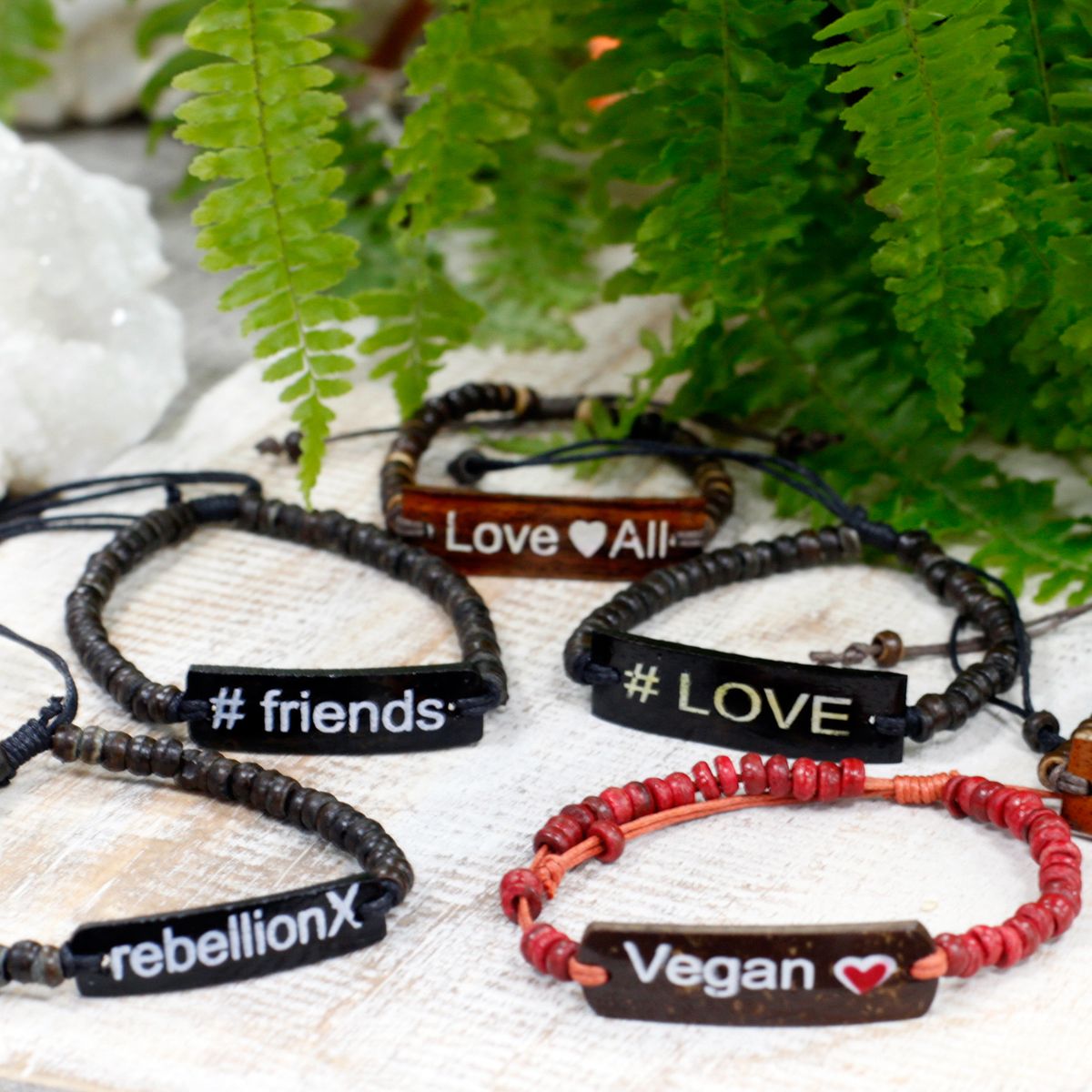 Coconut Wood Slogan Bracelet – Rebellion X