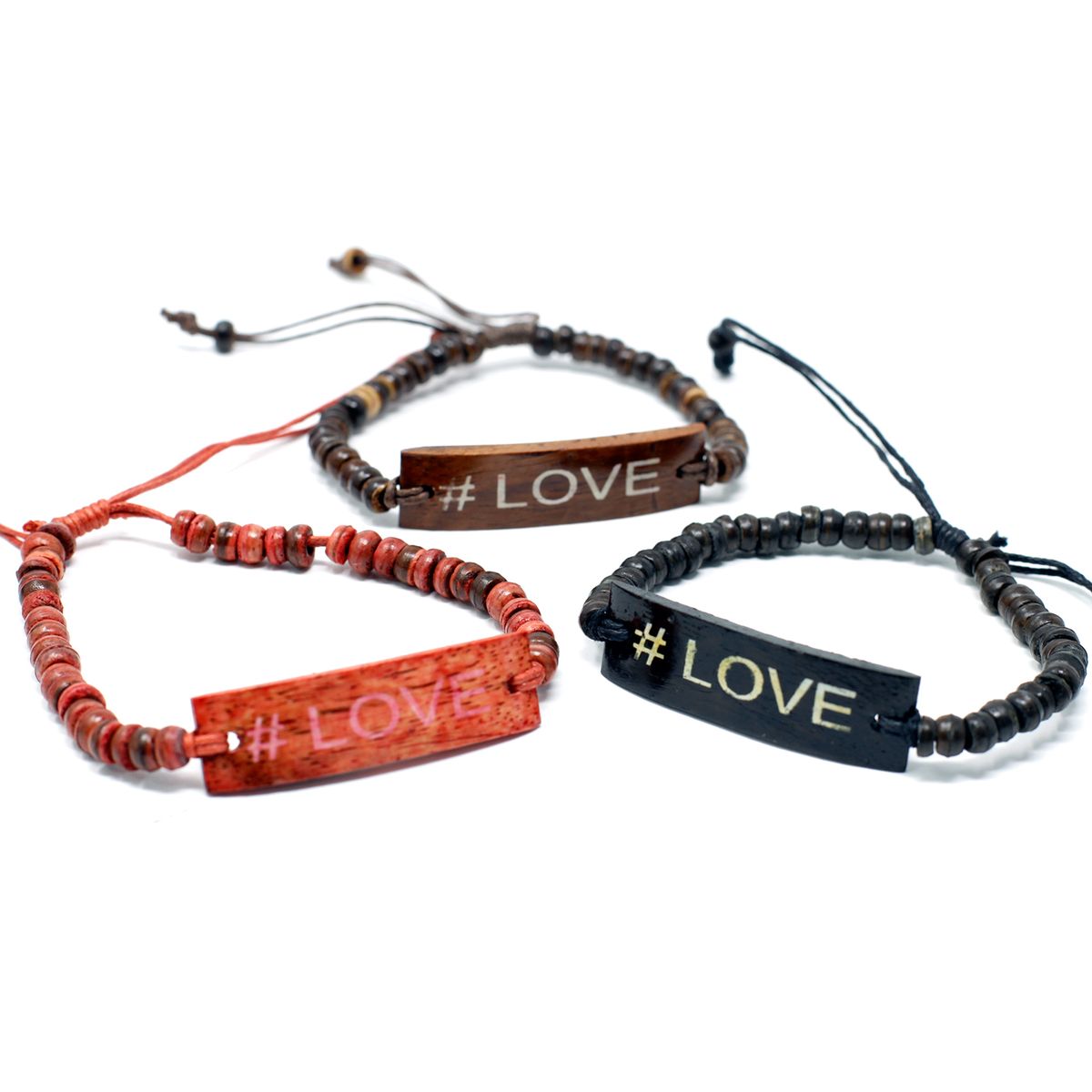 Coconut Wood Slogan Bracelet – #Love