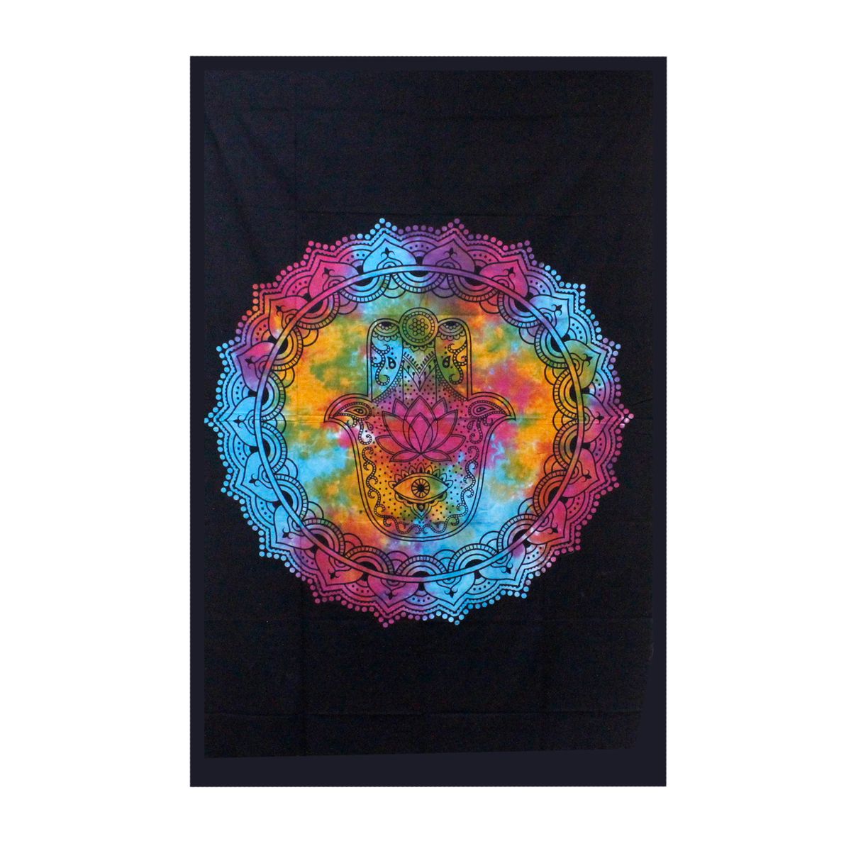 Single Cotton Bedspread & Wall Hanging – Black Hamsa