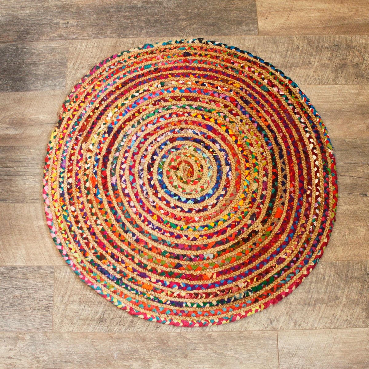 Round Jute and Recycled Cotton Rug – 90cm