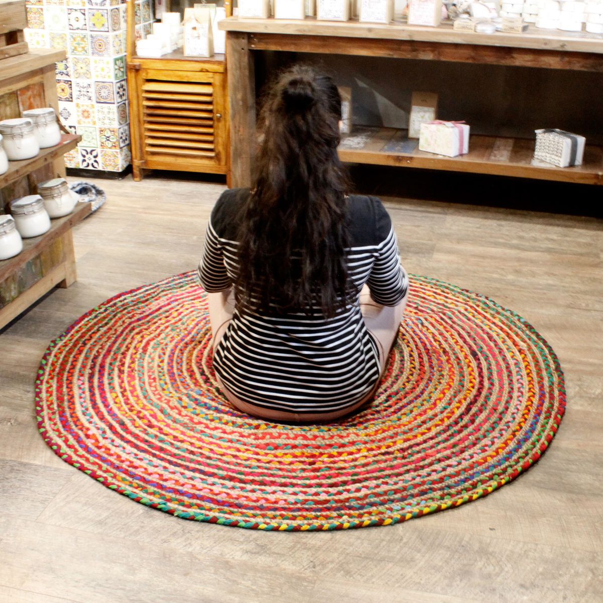 Round Jute and Recycled Cotton Rug – 150cm