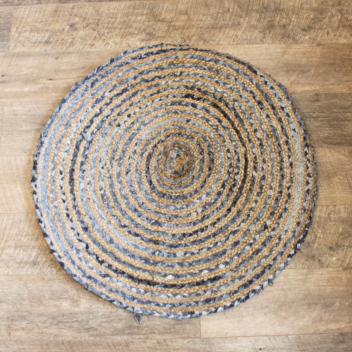 Round Jute and Recycled Denim Rug – 90cm