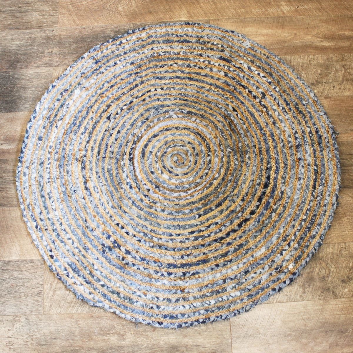 Round Jute and Recycled Denim Rug – 120cm