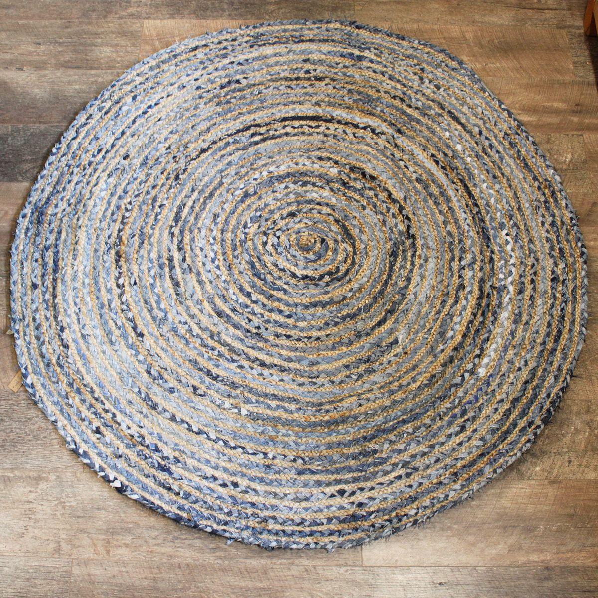 Round Jute and Recycled Denim Rug – 150cm