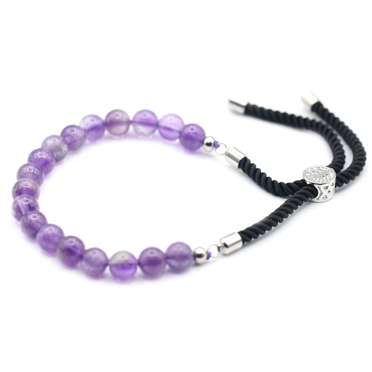 925 Silver Plated Black String Bracelet – Amethyst