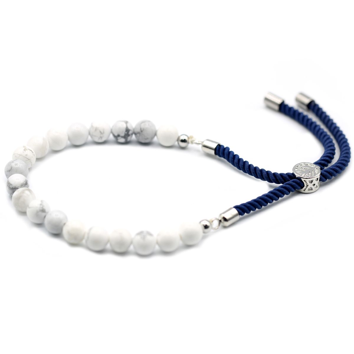 925 Silver Plated Navy String Bracelet – White Howlite