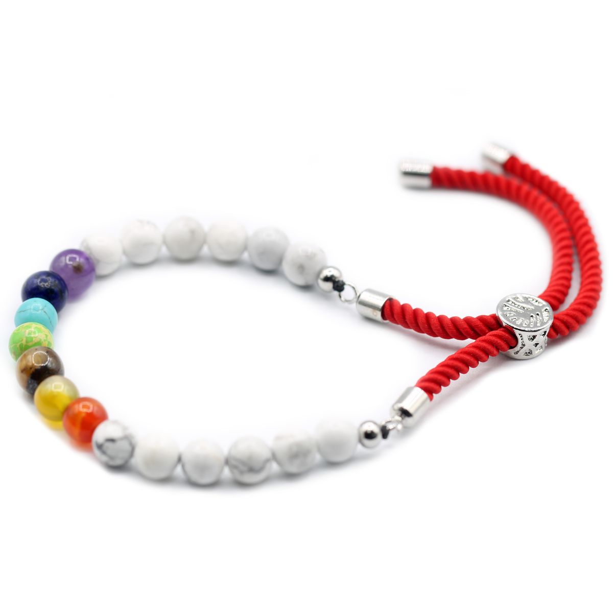 925 Silver Plated Royal Red String Bracelet – White Howlite Chakra