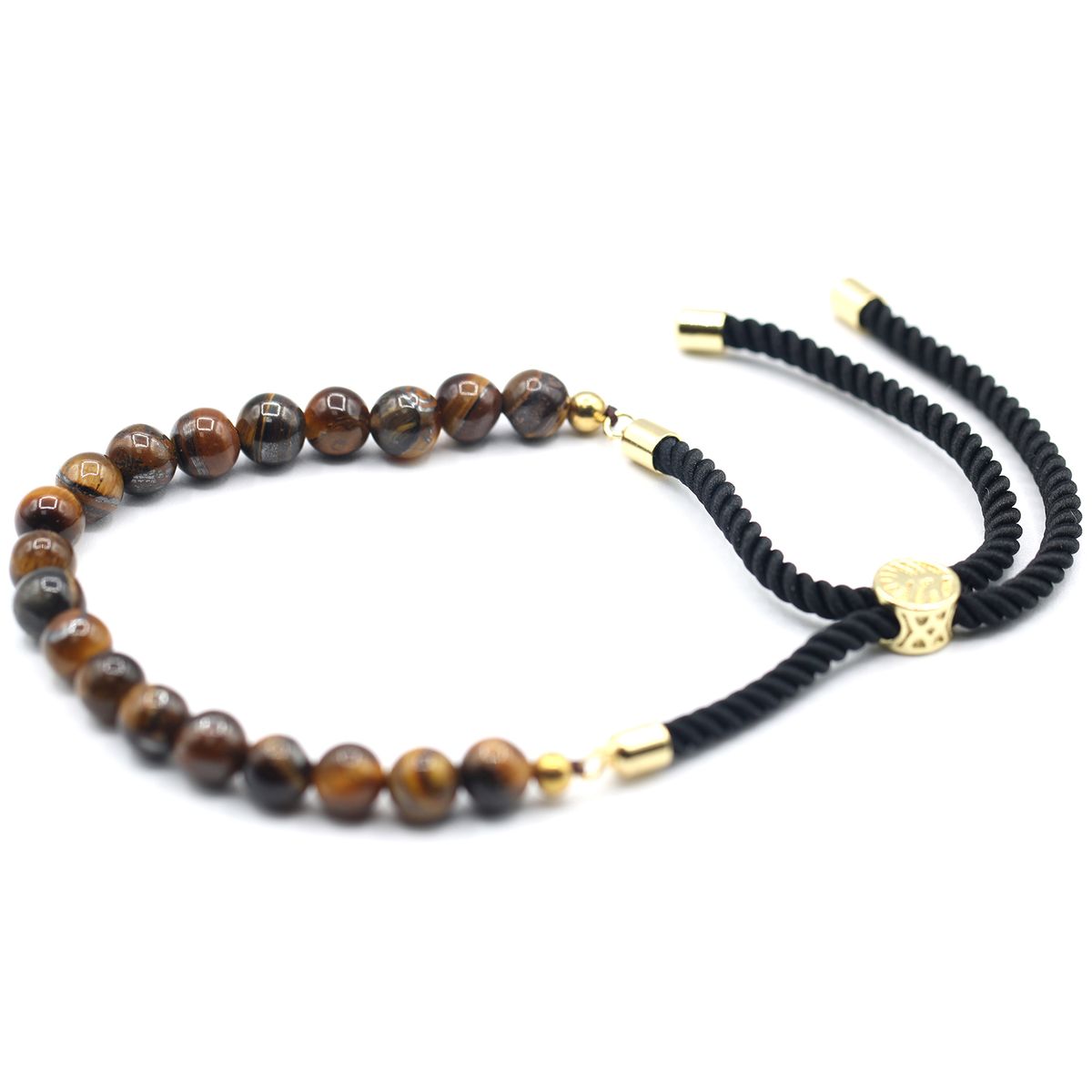 18K Gold Plated Black String Bracelet – Tiger Eye