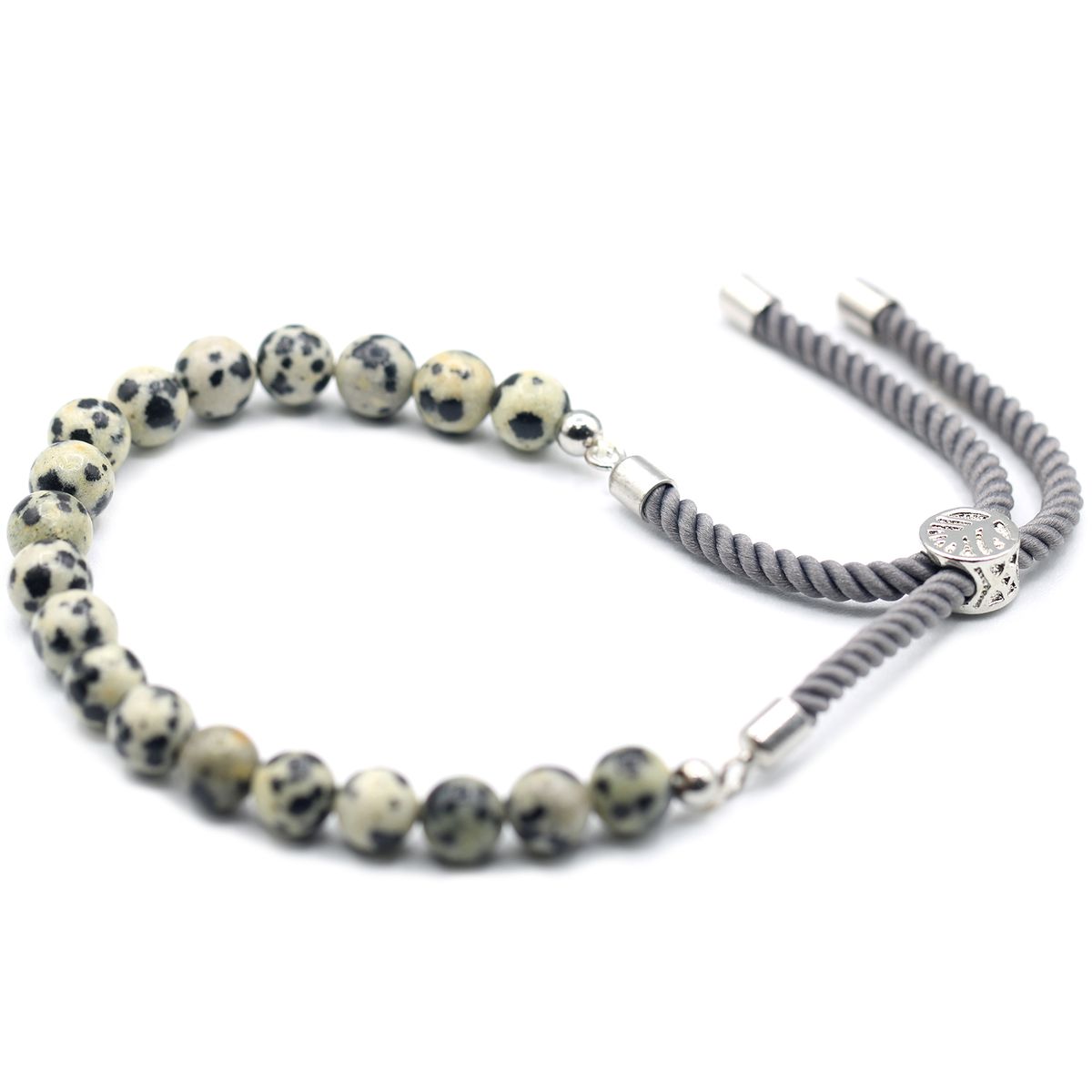 925 Silver Plated Charcoal String Bracelet – Dalmatian Jasper