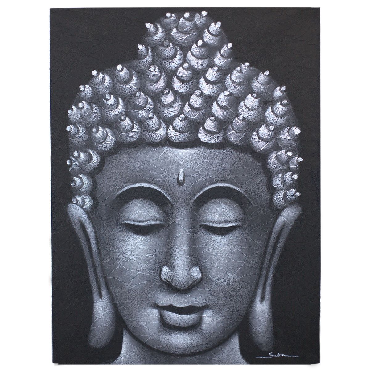 Buddha Painting – Grey Brocade Detail