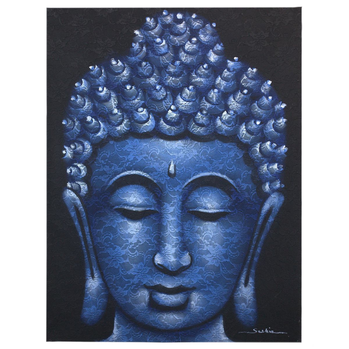 Buddha Painting – Blue Brocade Detail