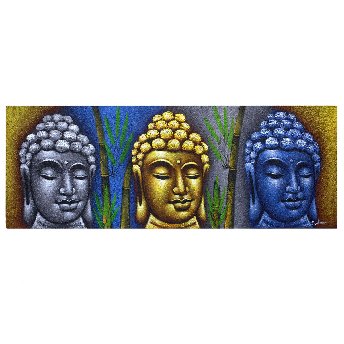 Buddha Painting – Three Heads with Bamboo