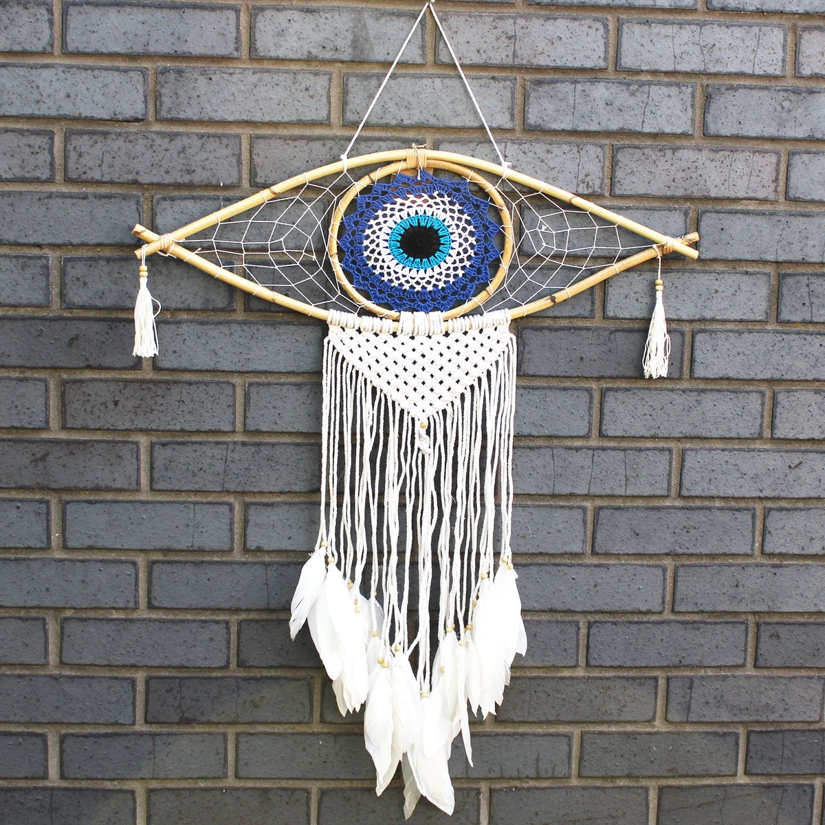 Protection Macrame Evil Eye Dreamcatcher – Large, Blue/White/Black