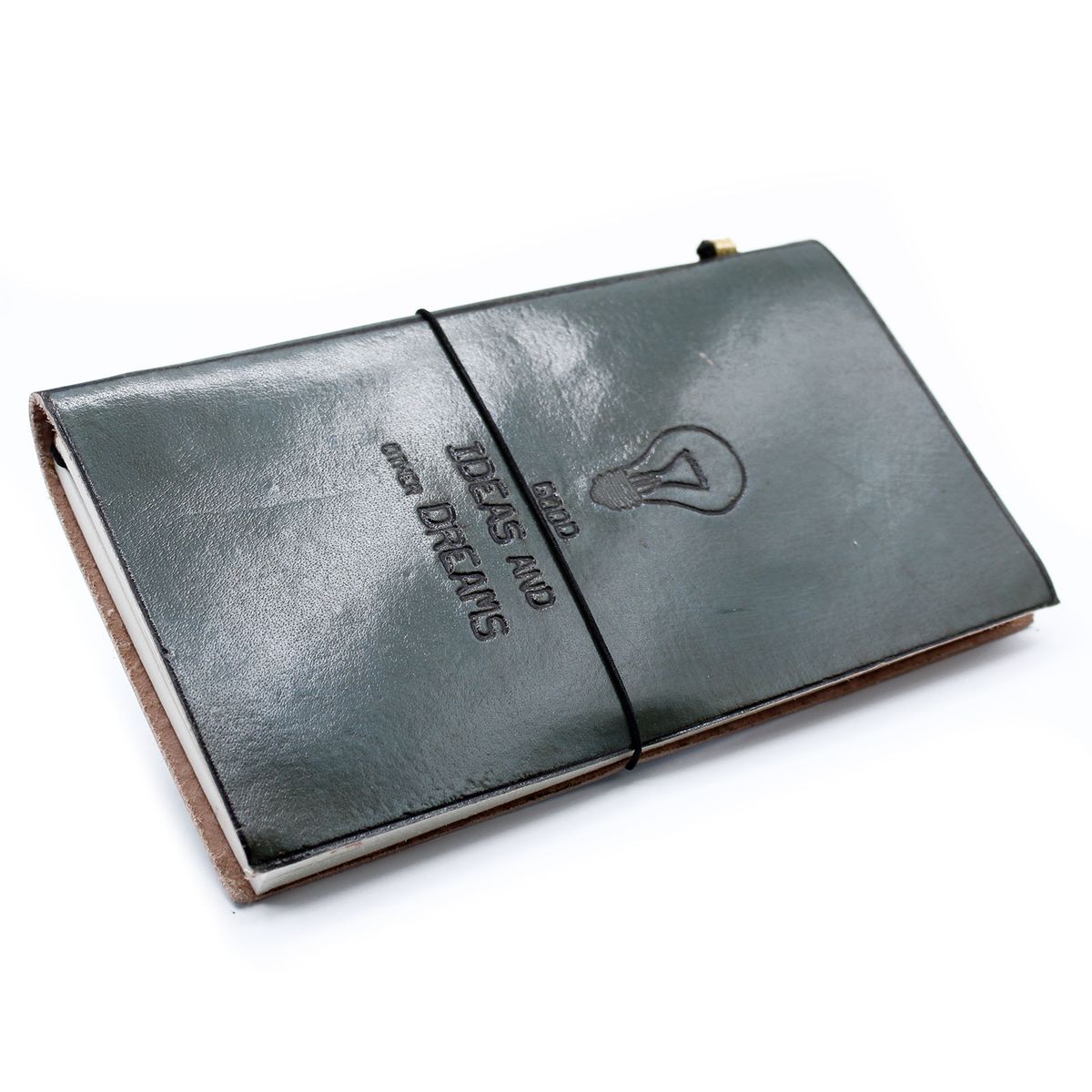 Handmade Leather Journal – Good Ideas and Other Dreams, Grey