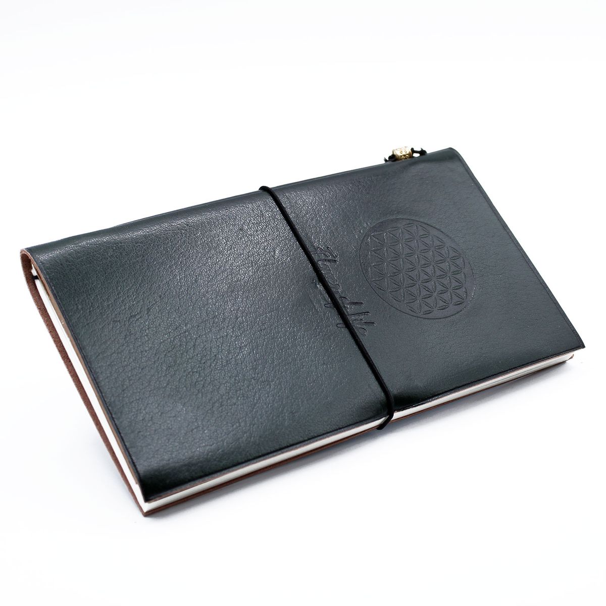 Handmade Leather Journal – Flower of Life, Green