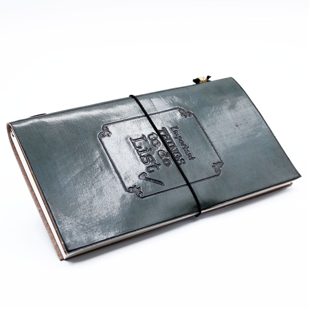 Handmade Leather Journal – Important Things to Do, Grey