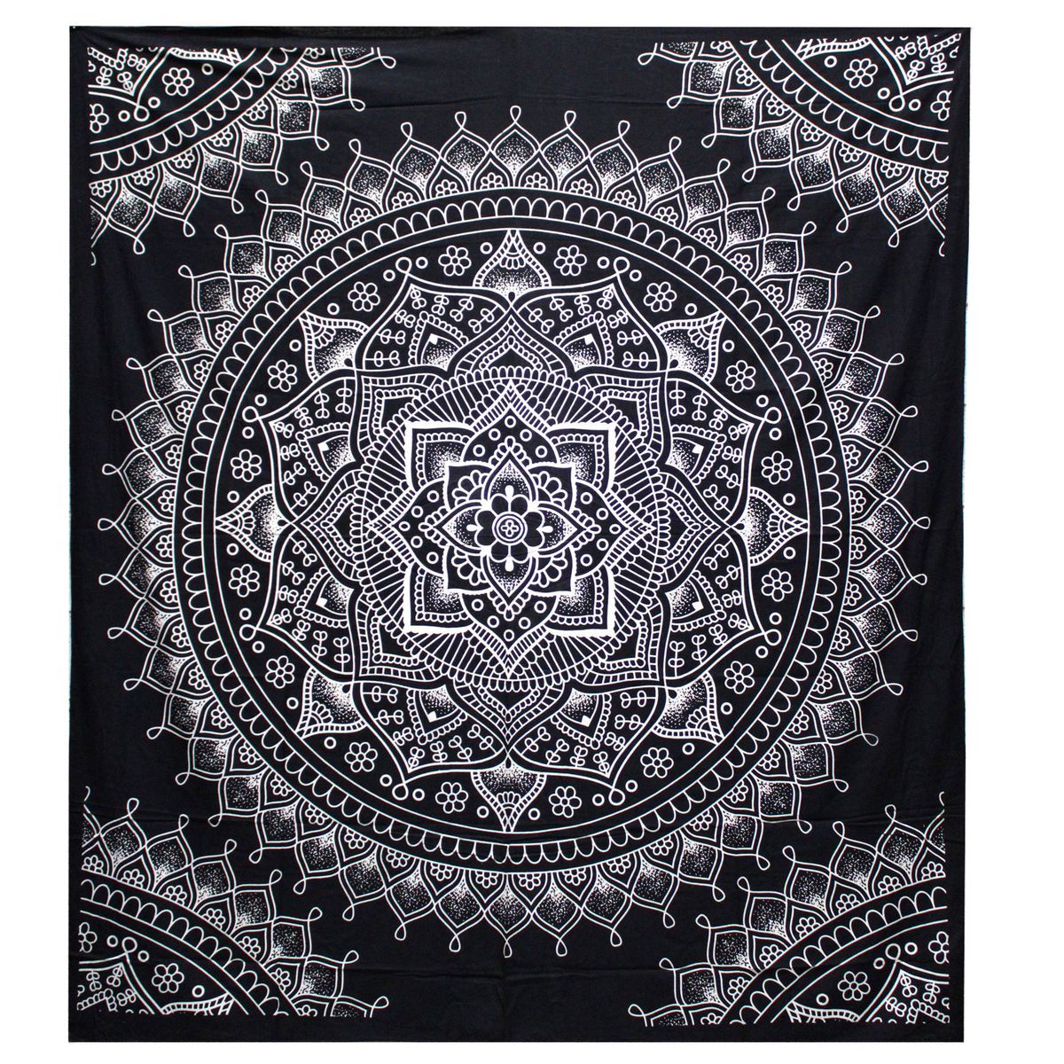 Black & White Double Cotton Bedspread – Lotus Flower