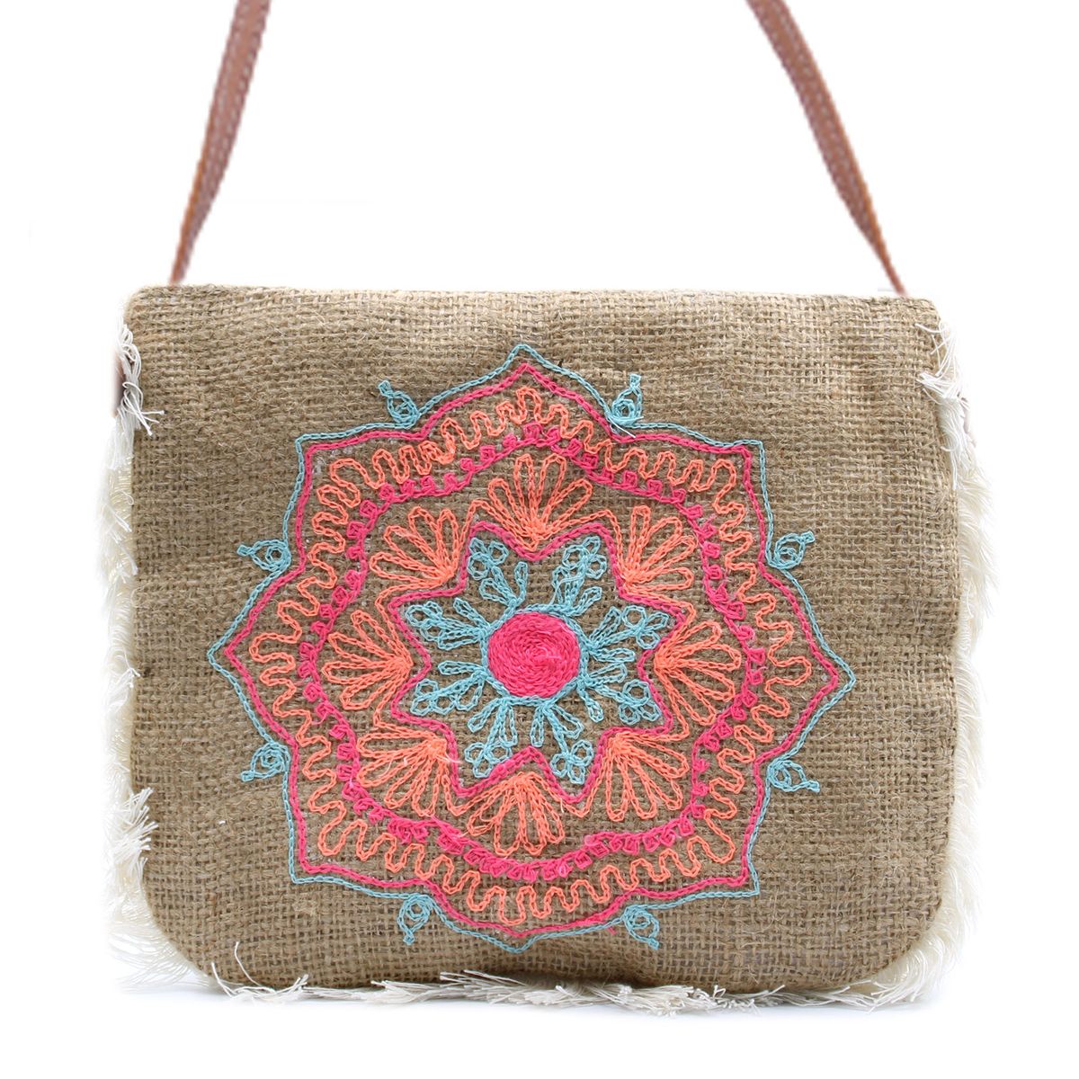 Jute Fringe Bag – Mandala Embroidery