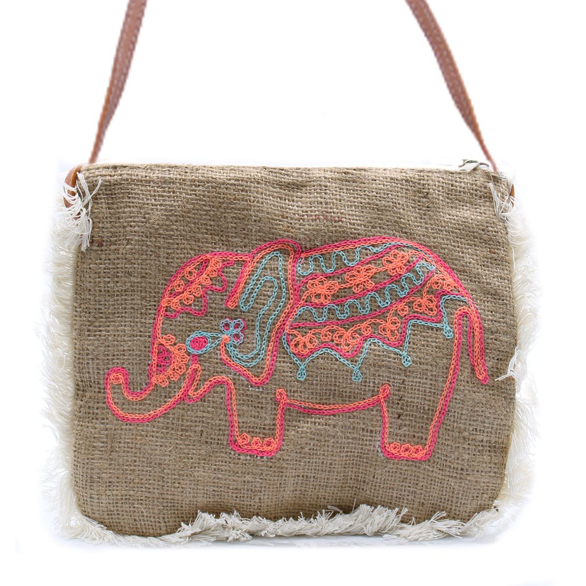 Fab Fringe Jute Bag – Elephant Embroidery