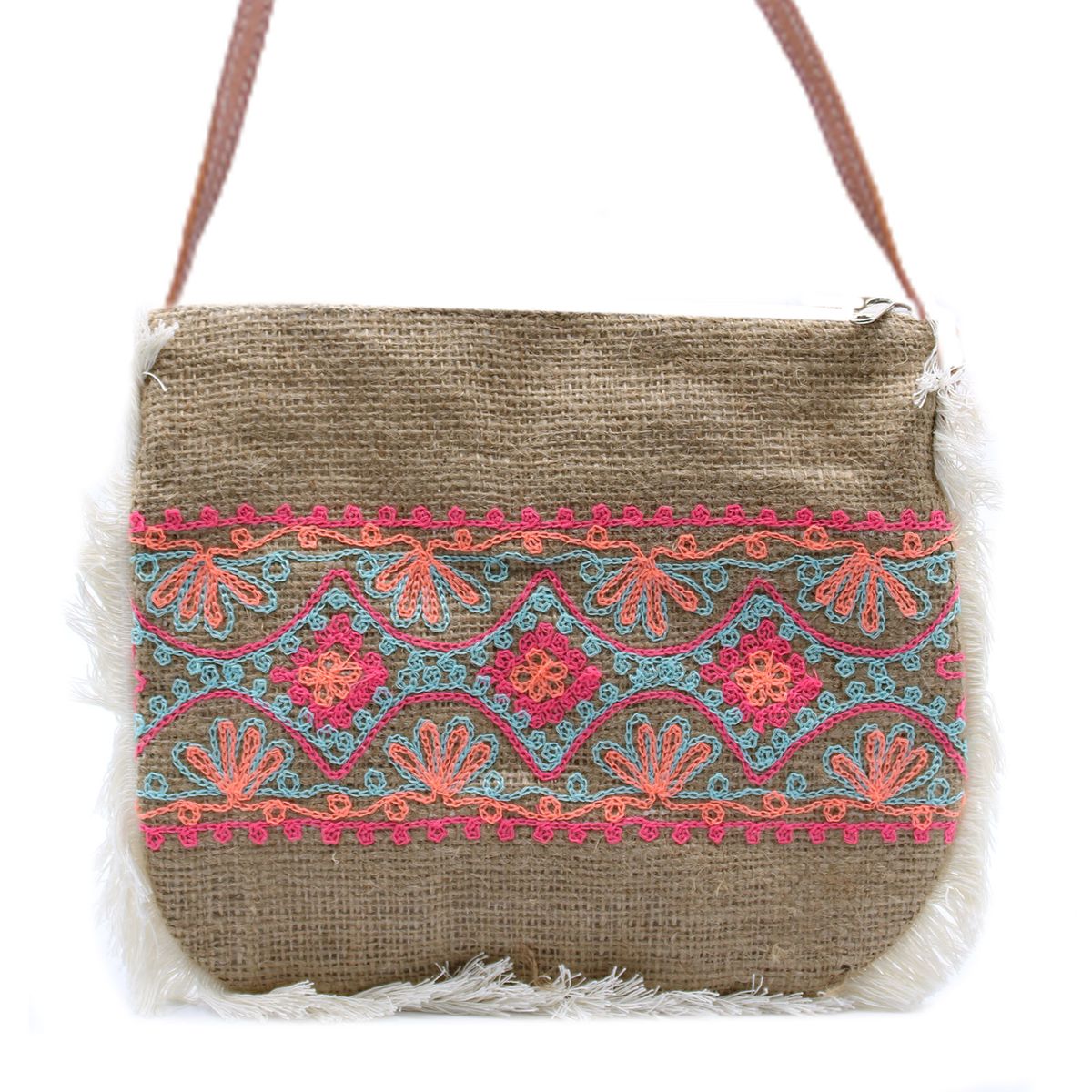 Jute Fringe Bag – Summer Pattern Embroidery