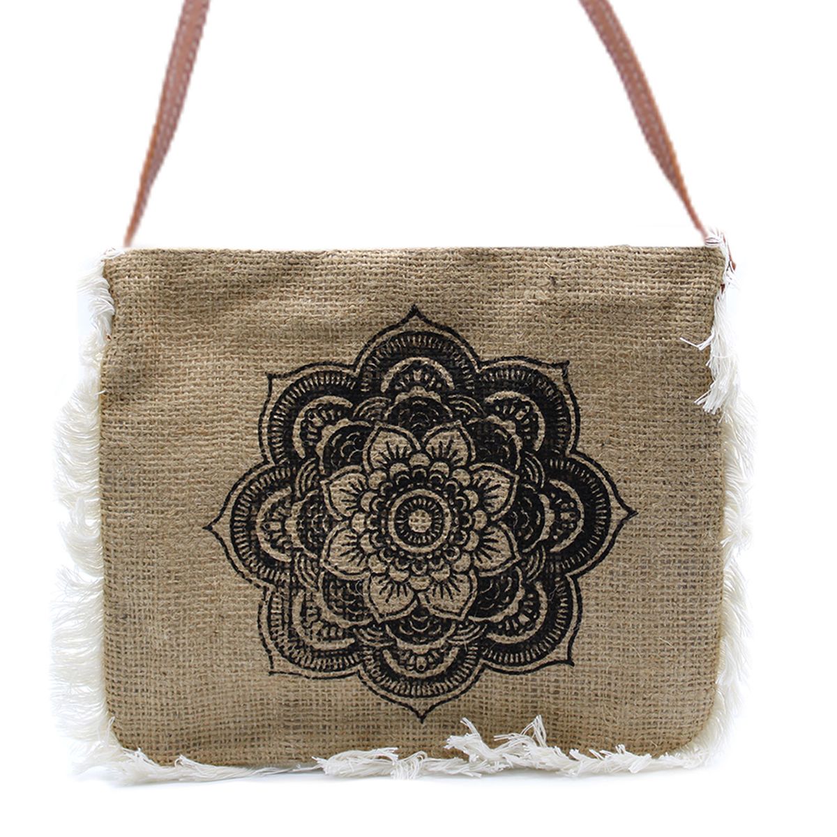 Jute Fringe Bag – Mandala Print