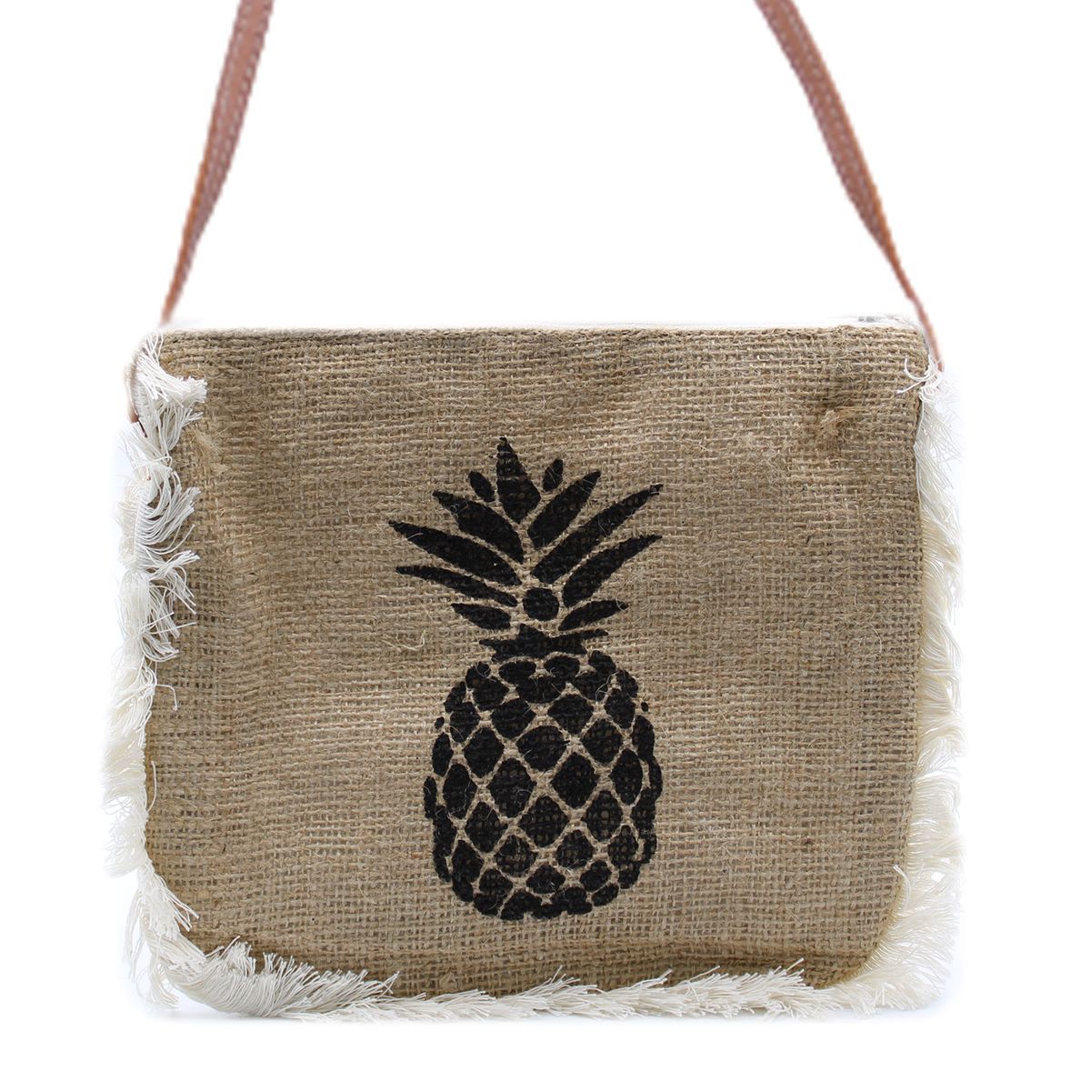 Jute Fringe Bag – Pineapple Print