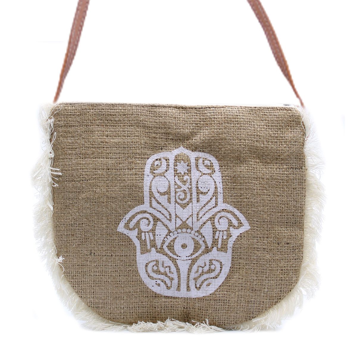 Fab Fringe Jute Bag – Hamsa Print