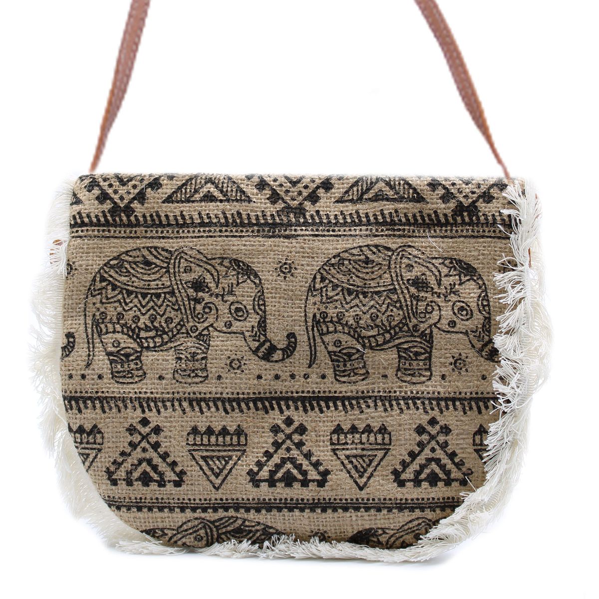 Fab Fringe Jute Bag – Elephant Print